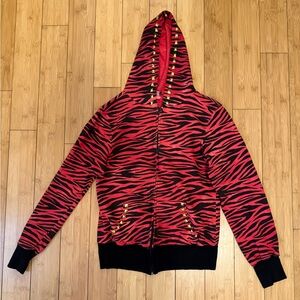 Abbey Dawn Inspired Red and Black Zebra Tiger Hoodie Custom Hand Studded Y2K.